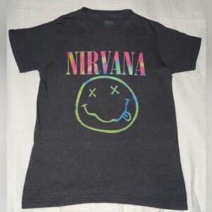 NIRVANA Multicolor Logo Tee on Charcoal